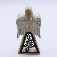 Angel de Madera de Mango - Encalado con Recorte de Hierro - 18cm