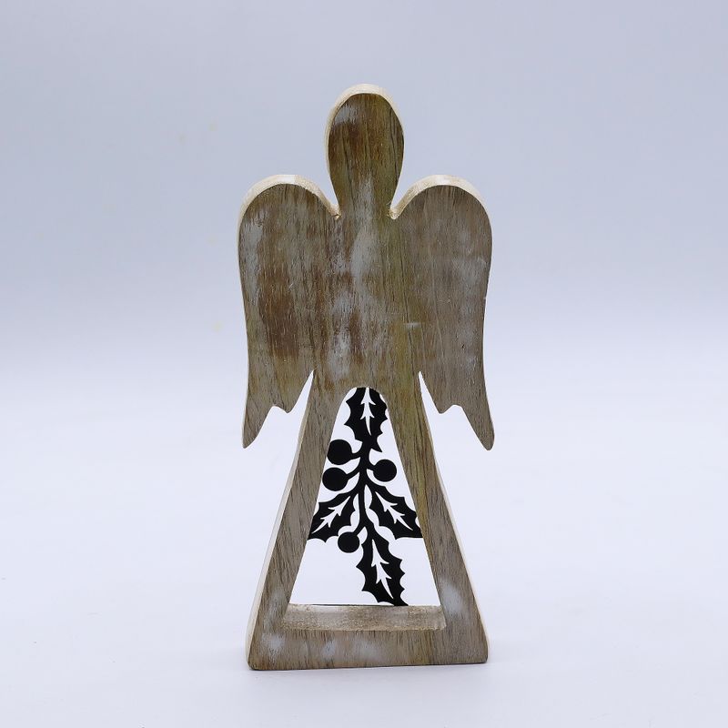 Angel de Madera de Mango - Encalado con Recorte de Hierro - 18cm