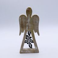 Angel de Madera de Mango - Encalado con Recorte de Hierro - 18cm