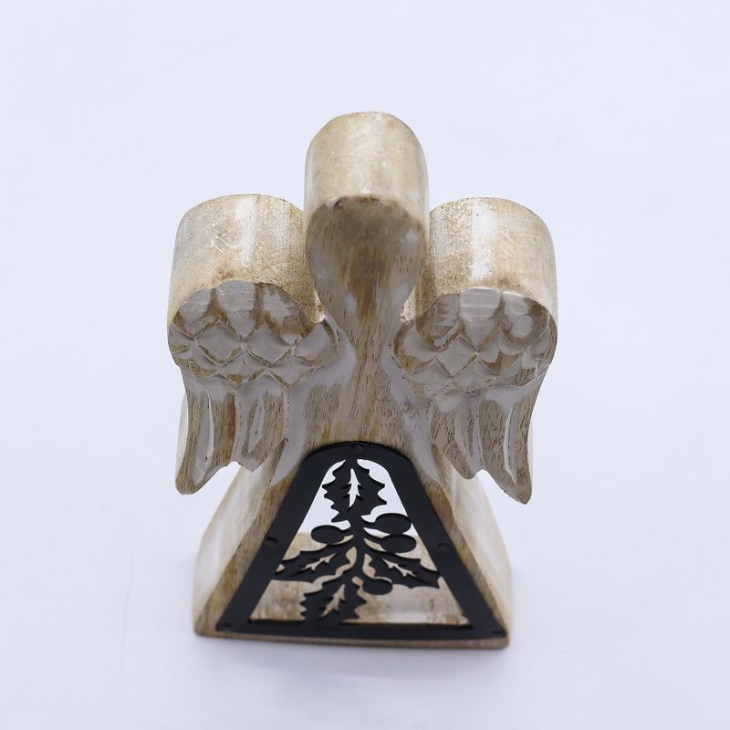 Angel de Madera de Mango - Encalado con Recorte de Hierro - 18cm