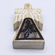 Angel de Madera de Mango - Encalado con Recorte de Hierro - 18cm