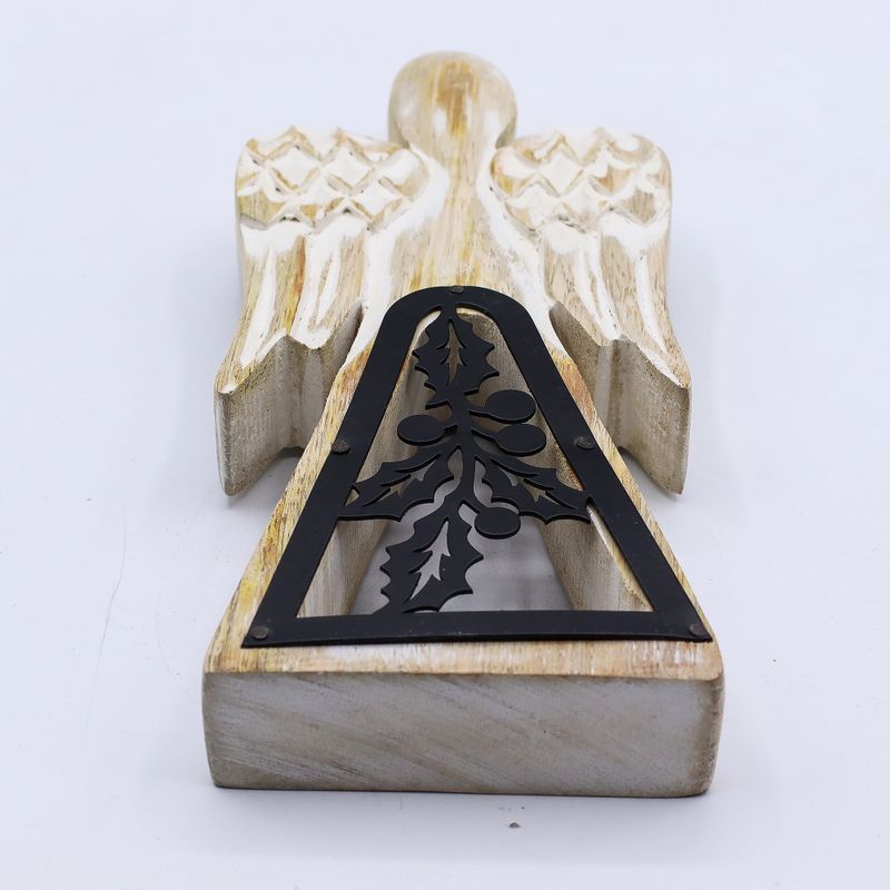 Angel de Madera de Mango - Encalado con Recorte de Hierro - 18cm