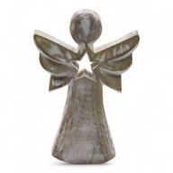Angel de Madera de Mango - Encalado con Recorte de Estrella - 18cm
