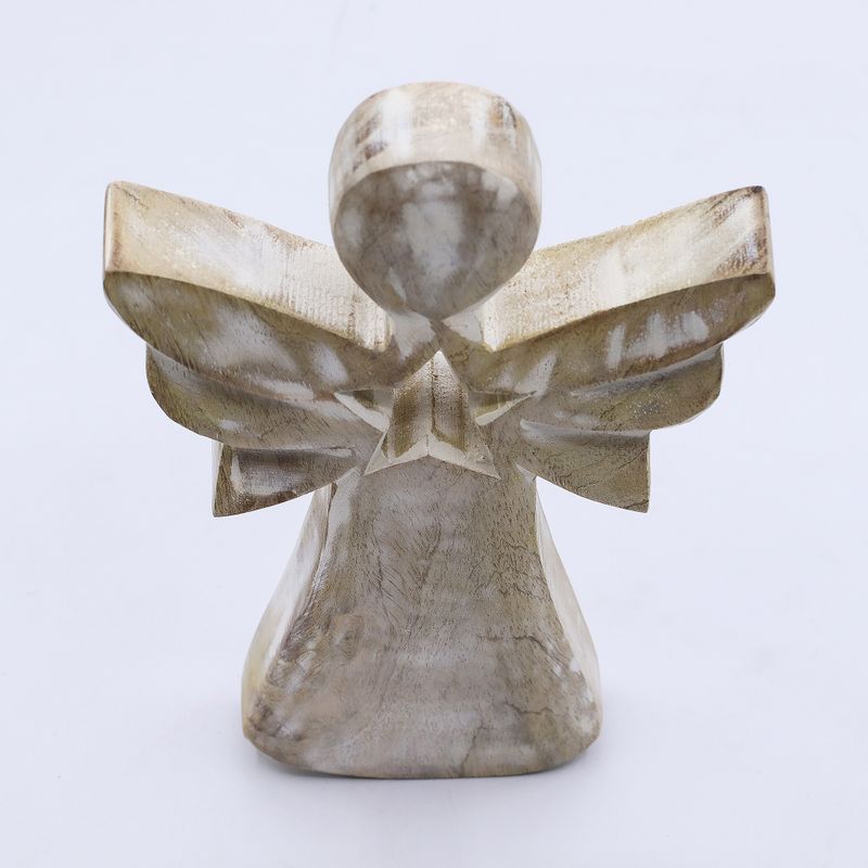 Angel de Madera de Mango - Encalado con Recorte de Estrella - 18cm