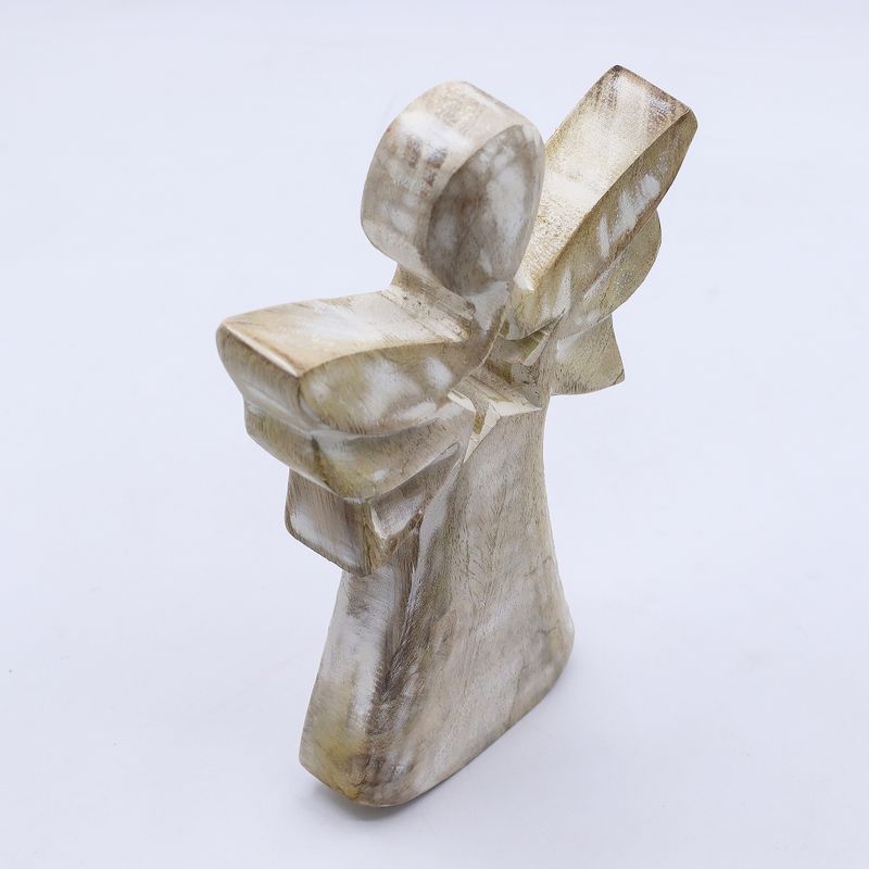 Angel de Madera de Mango - Encalado con Recorte de Estrella - 18cm