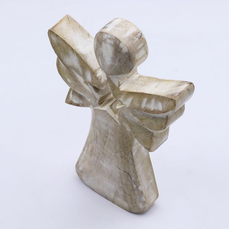 Angel de Madera de Mango - Encalado con Recorte de Estrella - 18cm