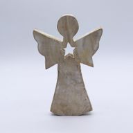 Angel de Madera de Mango - Encalado con Recorte de Estrella - 18cm