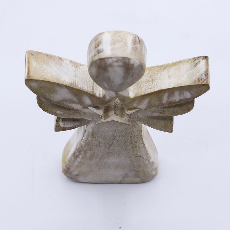 Angel de Madera de Mango - Encalado con Recorte de Estrella - 18cm