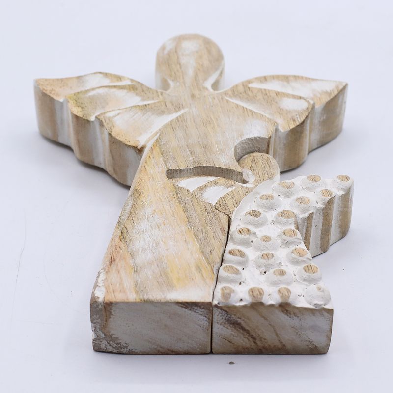 Angel de Madera de Mango en Angel - Encalado - Esmalte Blanco - 15cm