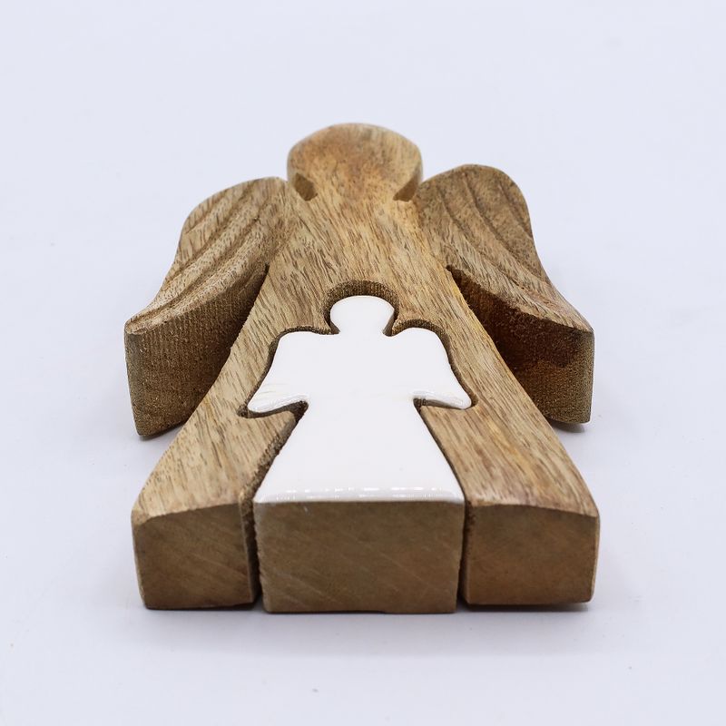 Angeles de Madera de Mango - Esmalte Blanco - 15cm
