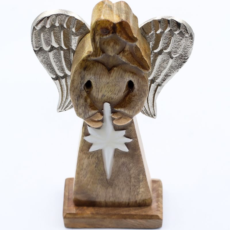 Angel Grande de Madera de Mango de la Paz Alas de Metal y Detalle de Esmalte - 30cm