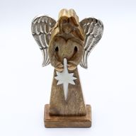 Angel Grande de Madera de Mango de la Paz Alas de Metal y Detalle de Esmalte - 30cm