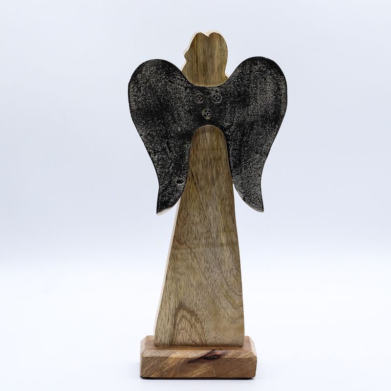 Angel Grande de Madera de Mango de la Paz Alas de Metal y Detalle de Esmalte - 30cm
