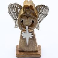 Angel Grande de Madera de Mango de la Paz Alas de Metal y Detalle de Esmalte - 30cm