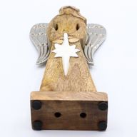 Angel Grande de Madera de Mango de la Paz Alas de Metal y Detalle de Esmalte - 30cm