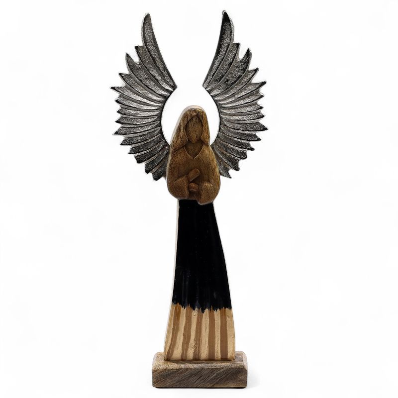 Angel Grande de Madera de Mango de Gardian Alas de Metal y Detalle de Esmalte - 40cm