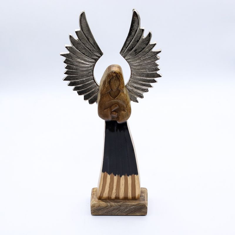 Angel Grande de Madera de Mango de Gardian Alas de Metal y Detalle de Esmalte - 40cm
