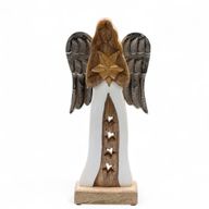 Angel Grande de Madera de Mango de Estrella Alas de Metal y Detalle de Esmalte - 30cm