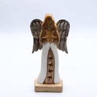 Angel Grande de Madera de Mango de Estrella Alas de Metal y Detalle de Esmalte - 30cm