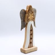 Angel Grande de Madera de Mango de Estrella Alas de Metal y Detalle de Esmalte - 30cm
