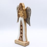 Angel Grande de Madera de Mango de Estrella Alas de Metal y Detalle de Esmalte - 30cm