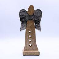 Angel Grande de Madera de Mango de Estrella Alas de Metal y Detalle de Esmalte - 30cm