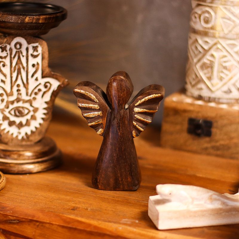 Angel de Madera de Mango Pequeño- Decoración Dorada - 12cm
