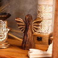 Angel de Madera de Mango grande- Decoración Dorada - 19cm