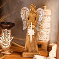 Angel Grande de Madera de Mango de la Paz Alas de Metal y Detalle de Esmalte - 30cm