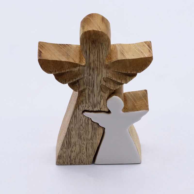 Angeles de Madera de Mango - Esmalte Blanco lateral - 15cm