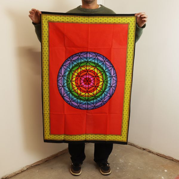 Arte de Pared de Algodón – Flor de la Vida Arcoíris