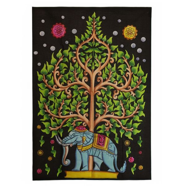 Arte de Pared de Algodón – Elefante y Árbol de la Vida