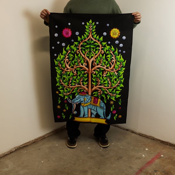 Arte de Pared de Algodón – Elefante y Árbol de la Vida