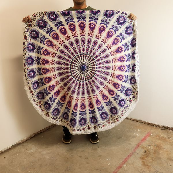 Mandala Pequeño Redondo en Algodón – Pavo Real Púrpuras
