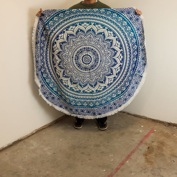 Mandala Pequeño Redondo en Algodón – Azul Clásico
