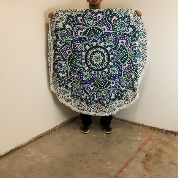Mandala Pequeño Redondo en Algodón – Verde Azulado y Azul