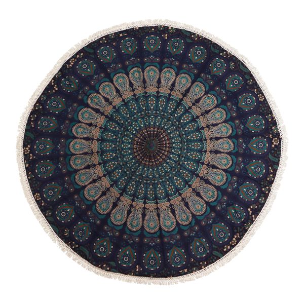 Mandala Pequeño Redondo en Algodón – Azules de Pavo Real