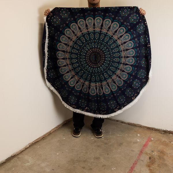 Mandala Pequeño Redondo en Algodón – Azules de Pavo Real