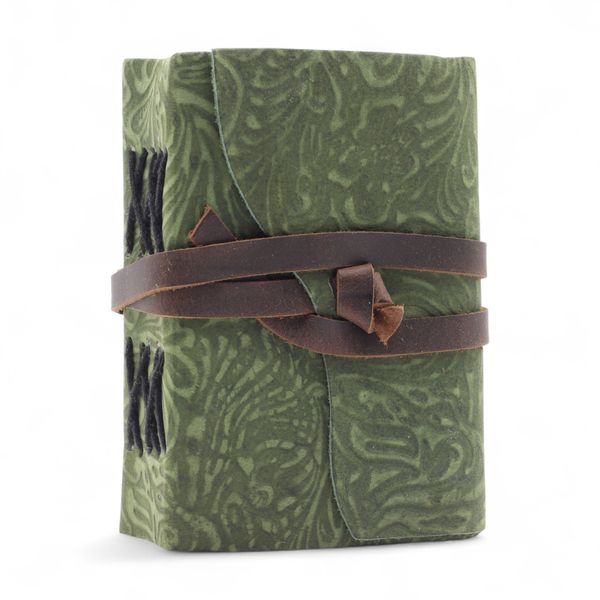 Cuadernos de Cuero con Bordes Irregulares - Patrón de Laberinto Verde