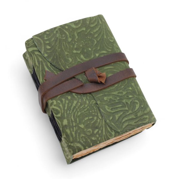 Cuadernos de Cuero con Bordes Irregulares - Patrón de Laberinto Verde