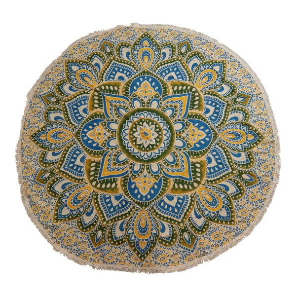 Mandala Grande Redondo en Algodón – Amarillo y Azul