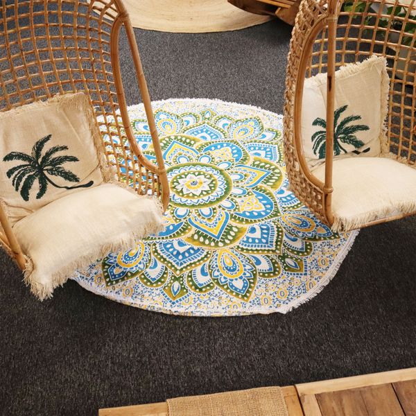 Mandala Grande Redondo en Algodón – Amarillo y Azul