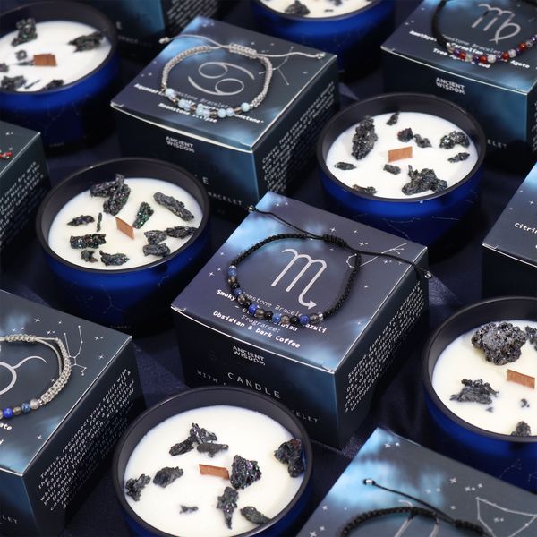 Velas de Cristal del Zodiaco con Pulsera de Piedras Preciosas