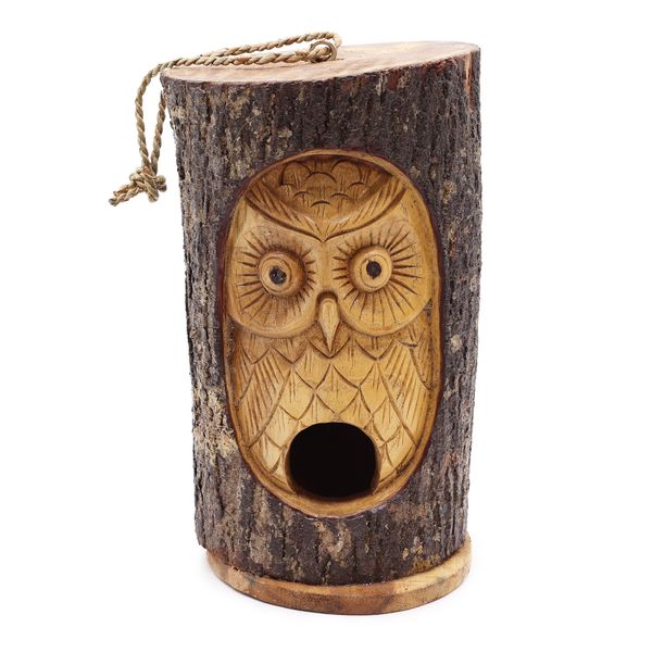 Tronco de Árbol con Cara – Casita para Pájaros – Búho Sabio