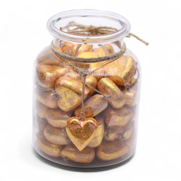 Corazones de Madera Decorativos Grandes - Oro Rosa (50) - en Tarro Expositor