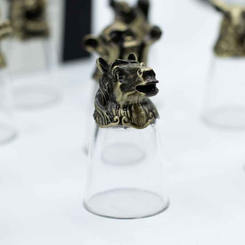 Vasos de chupito (25 ml) - Criaturas del zodiaco chino - Bronce antiguo