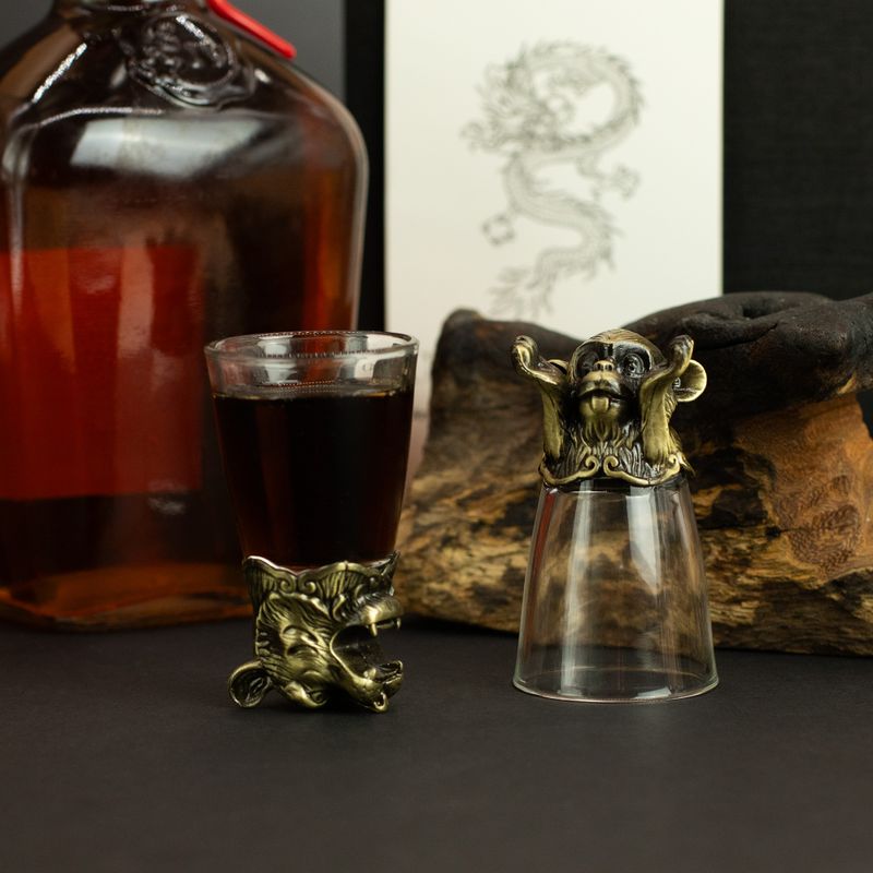 Vasos de chupito (25 ml) - Criaturas del zodiaco chino - Bronce antiguo