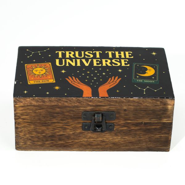 Caja de Madera Mediana Esmaltada - Trust the Universe
