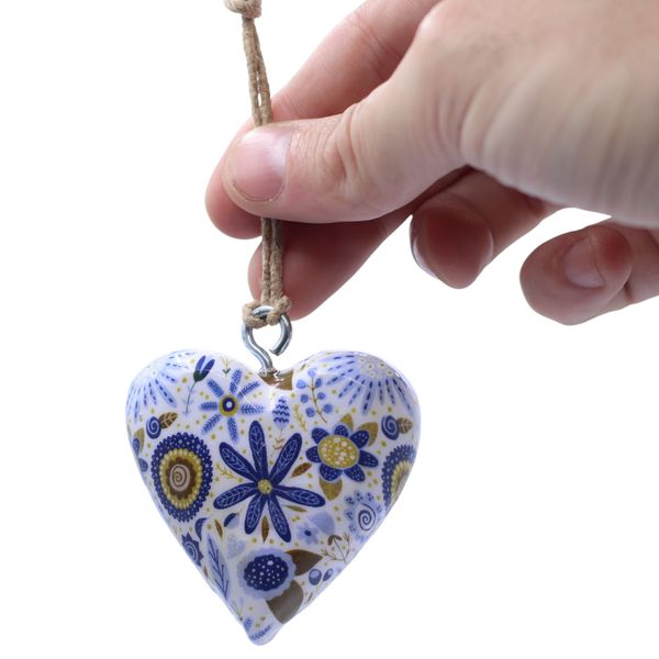 Corazones de Madera Decorativos Grandes - Floral Azul (50) - en Tarro Expositor