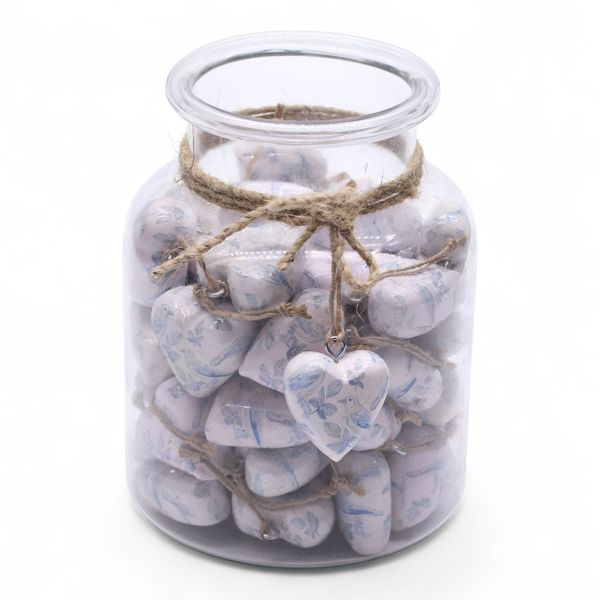 Corazones de Madera Decorativos Grandes - Pájaro Azul (50) - en Tarro Expositor